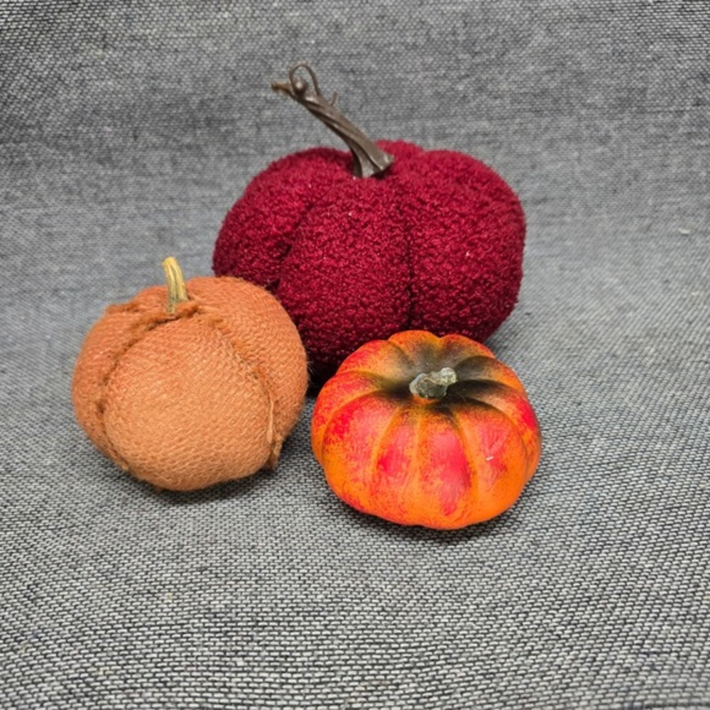 Decorative Pumpkins Fall Harvest Set of 3 Orange Burgundy‎ Rustic
